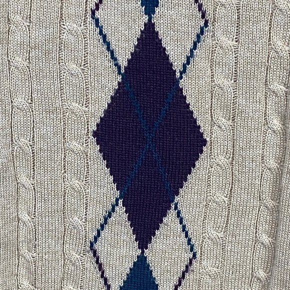 VNTG Alfred Dunner Beige Argyle Short Sleeve Knit Sweater - Picture 3 of 8